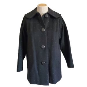 Vintage wool embroidered polka dot black coat